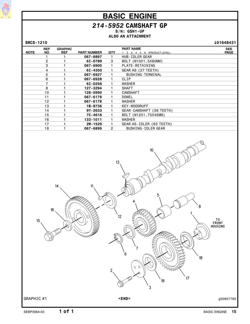 9Y-2633 GEAR-CAMSHAFT (56 TEETH) · S/N GSN1-UP CAT parts manual diagram