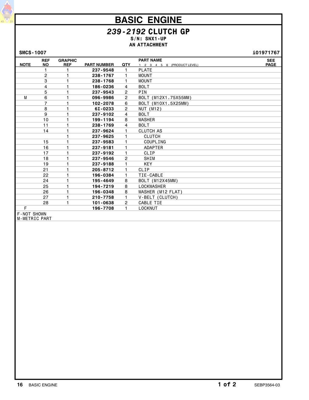 205-8712 CLIP · S/N SNX1-UP CAT parts manual diagram