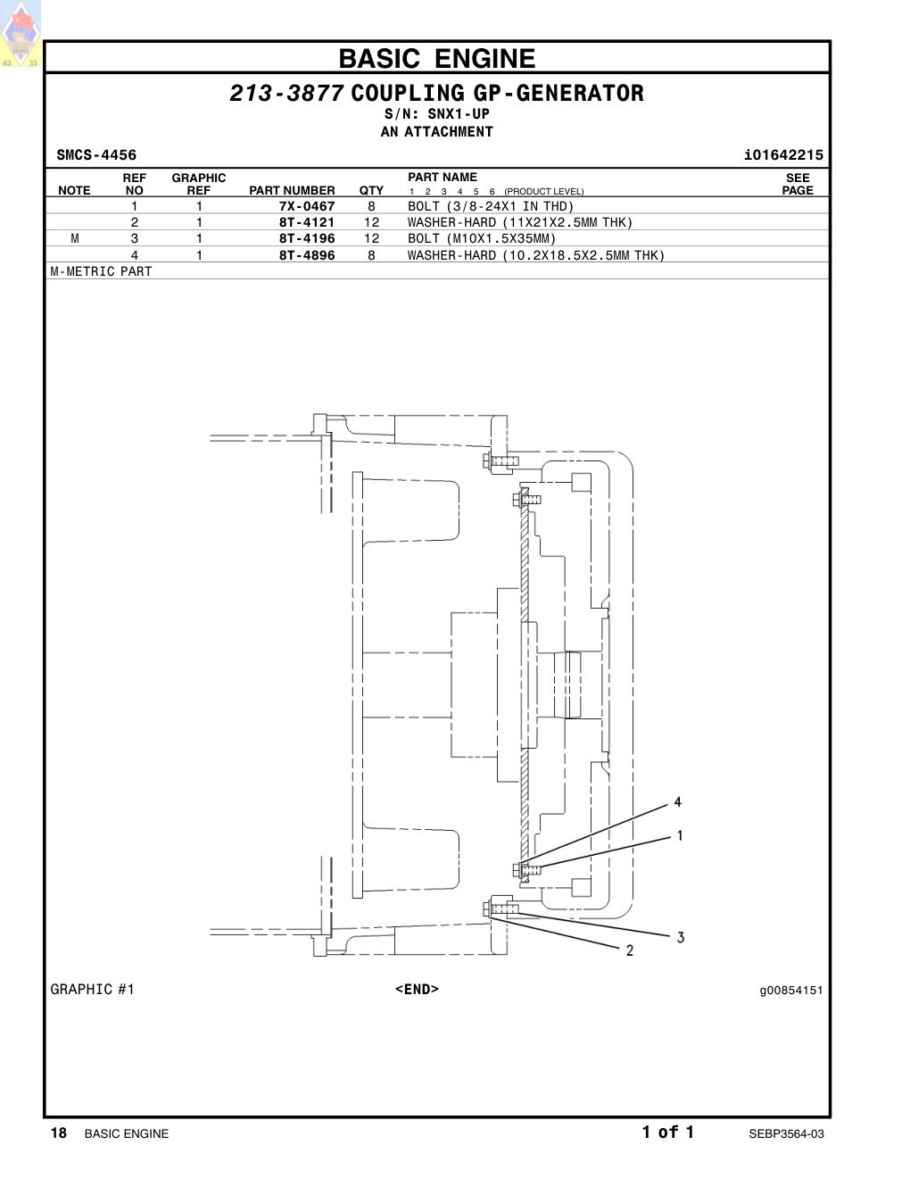 8T-4121 WASHER · S/N SNX1-UP CAT parts manual diagram