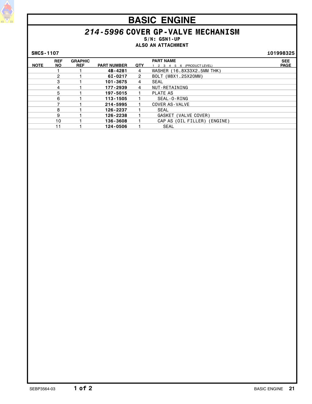 113-1505 SEAL-O-RING · S/N GSN1-UP CAT parts manual diagram