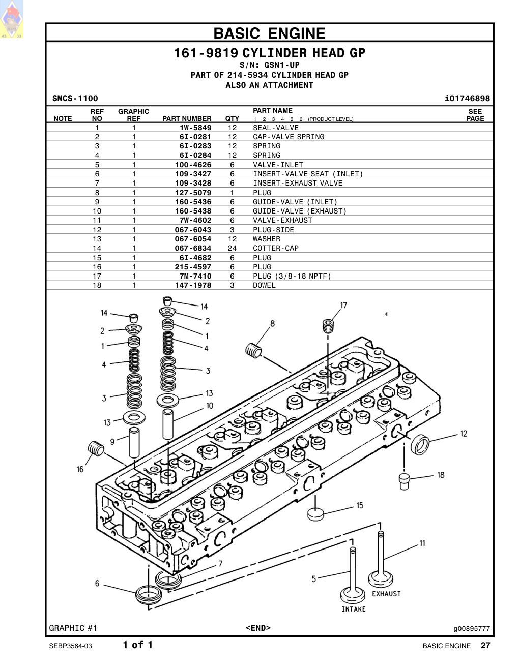 7W-4602 VALVE-EXHAUST · S/N GSN1-UP CAT parts manual diagram