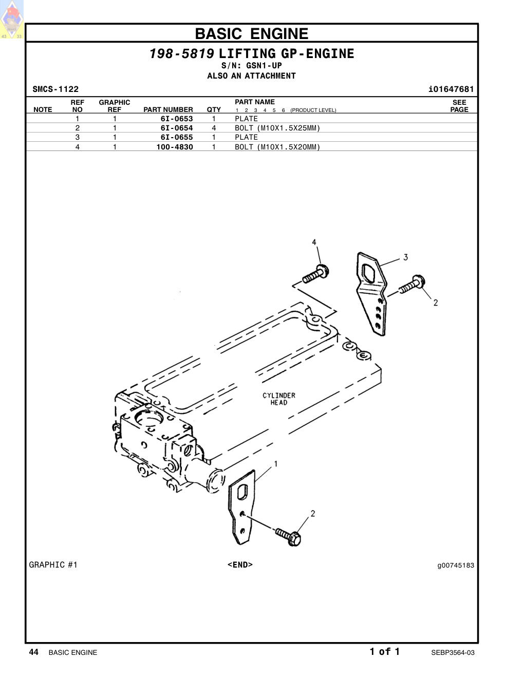6I-0655 PLATE · S/N GSN1-UP CAT parts manual diagram