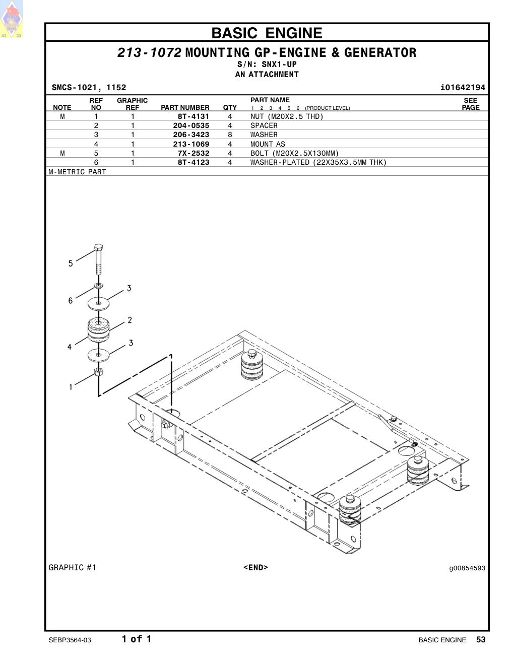 8T-4123 WASHER · S/N SNX1-UP CAT parts manual diagram