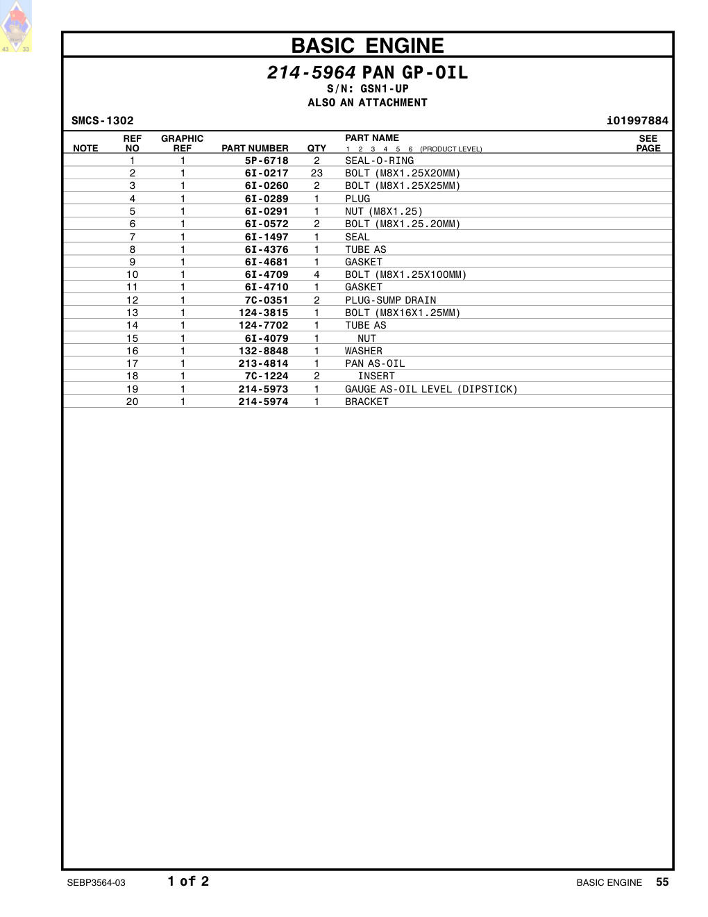 214-5973 GAUGE AS-OIL LEVEL (DIPSTICK) · S/N GSN1-UP CAT parts manual diagram