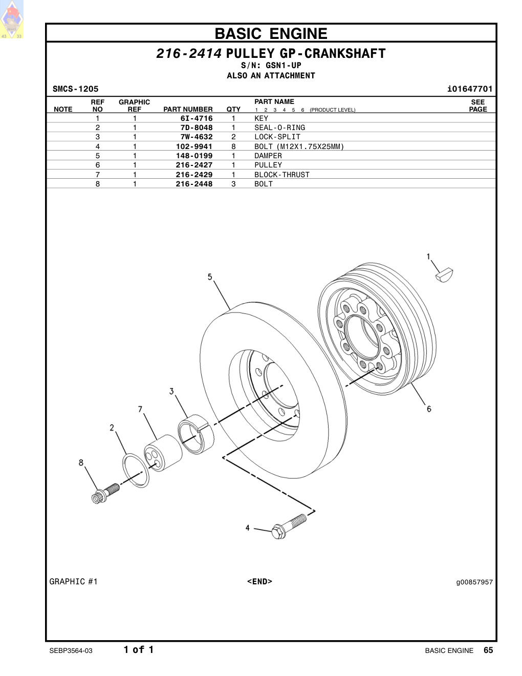 216-2427 PULLEY · S/N GSN1-UP CAT parts manual diagram