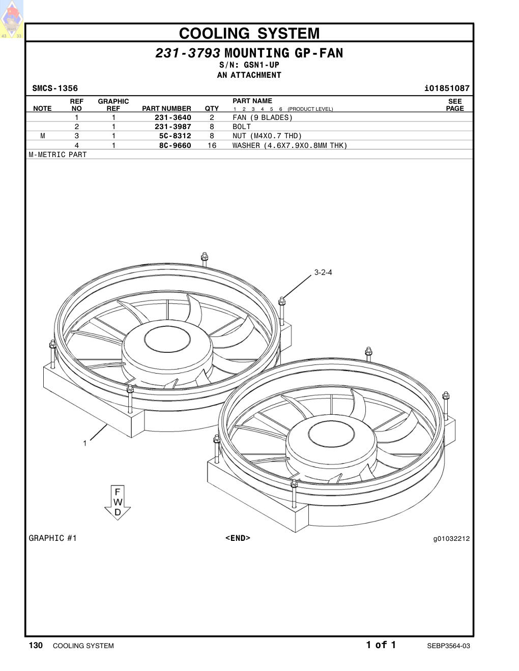 231-3987 BOLT · S/N GSN1-UP CAT parts manual diagram