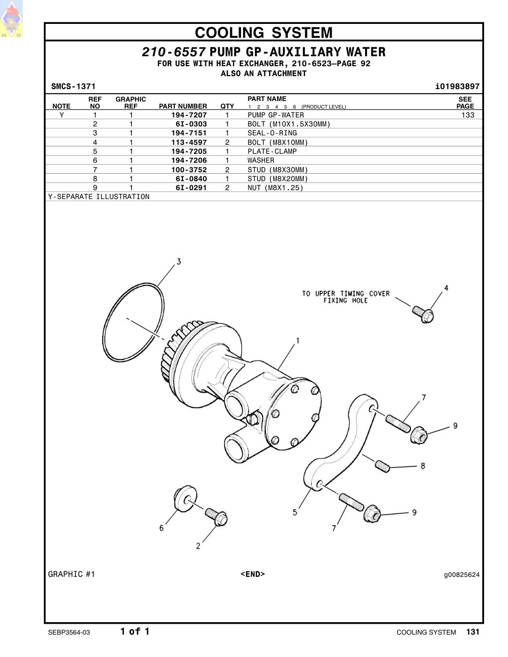 194-7207 PUMP GP-WATER CAT parts manual diagram