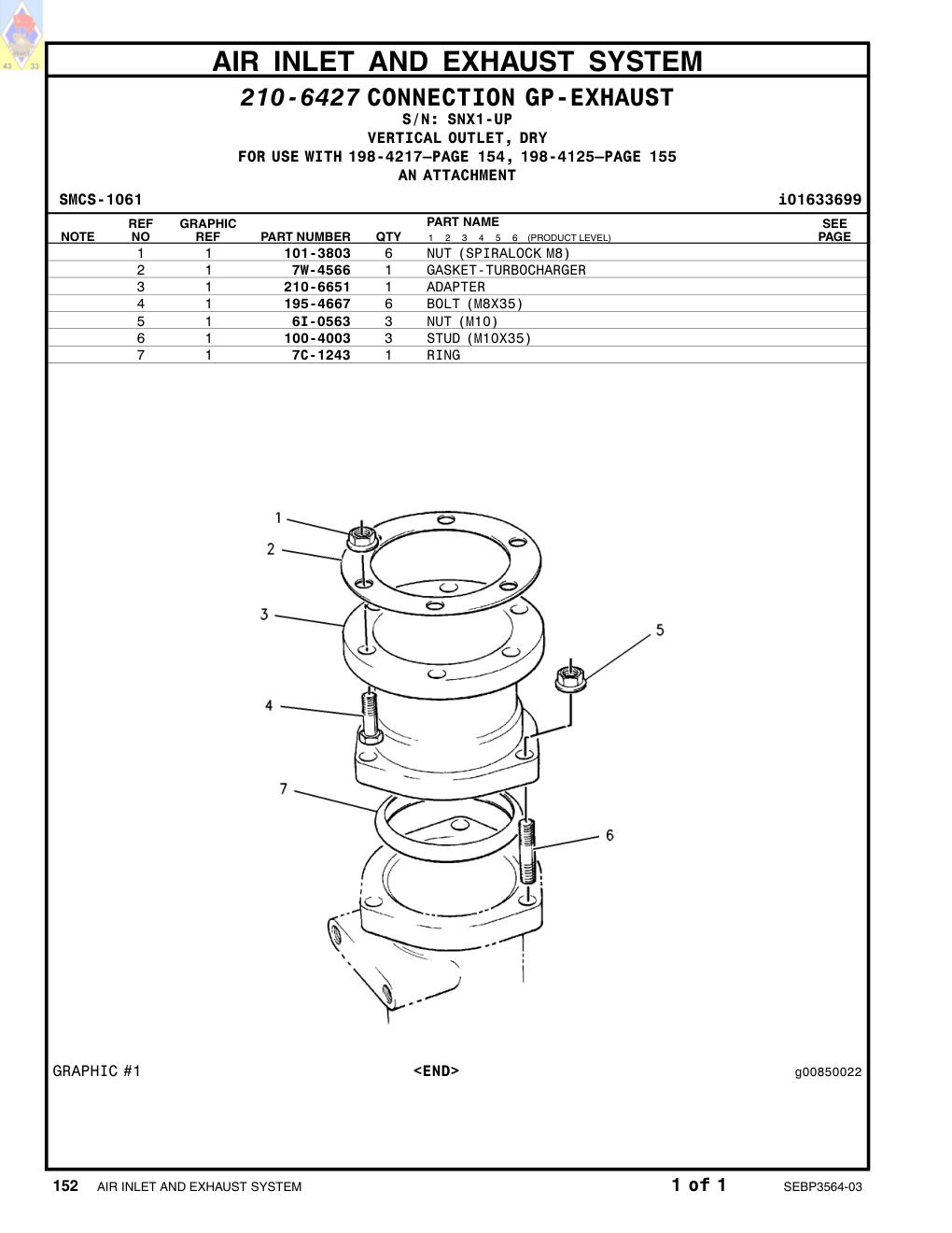 6I-0563 NUT (M10) · S/N SNX1-UP CAT parts manual diagram
