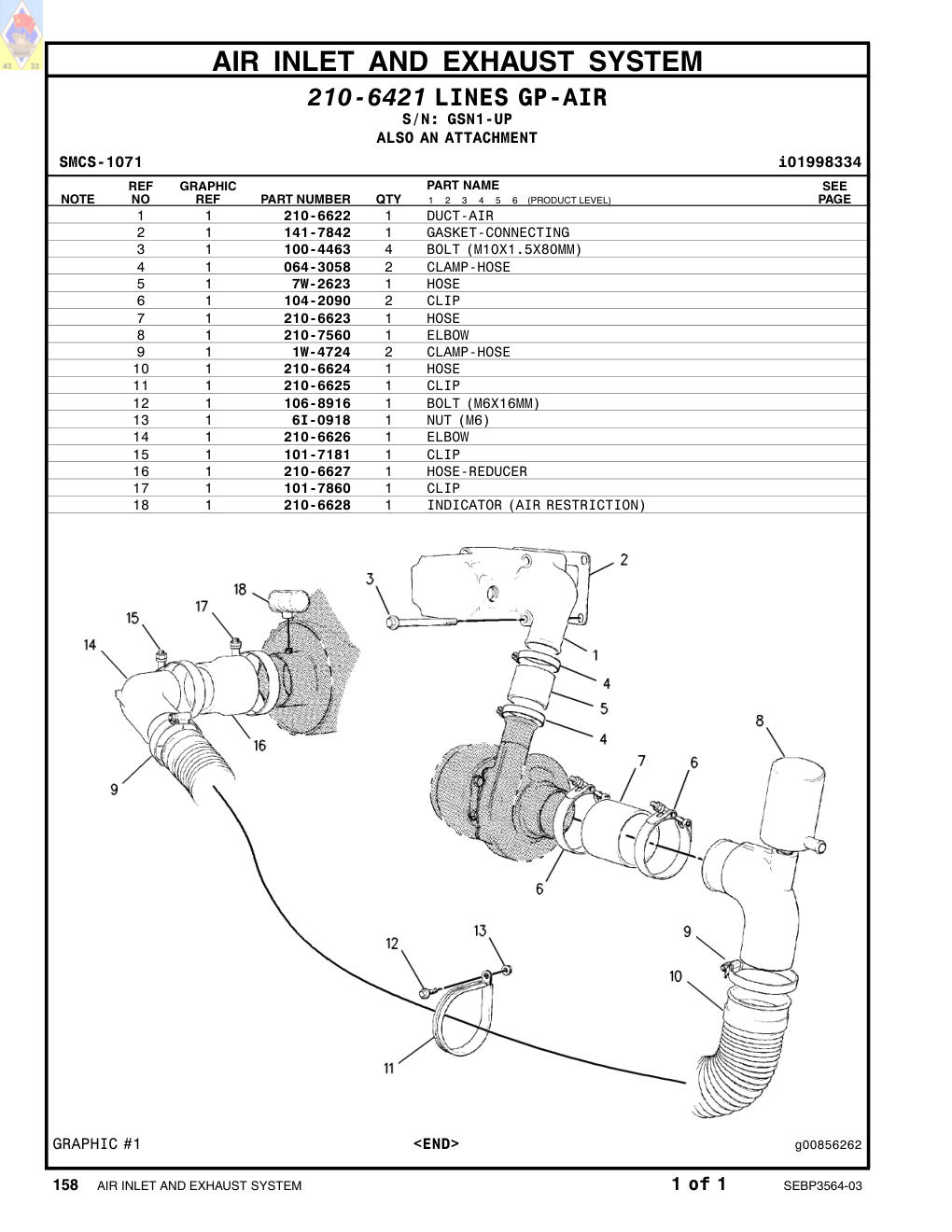 210-6628 INDICATOR (AIR RESTRICTION) · S/N GSN1-UP CAT parts manual diagram