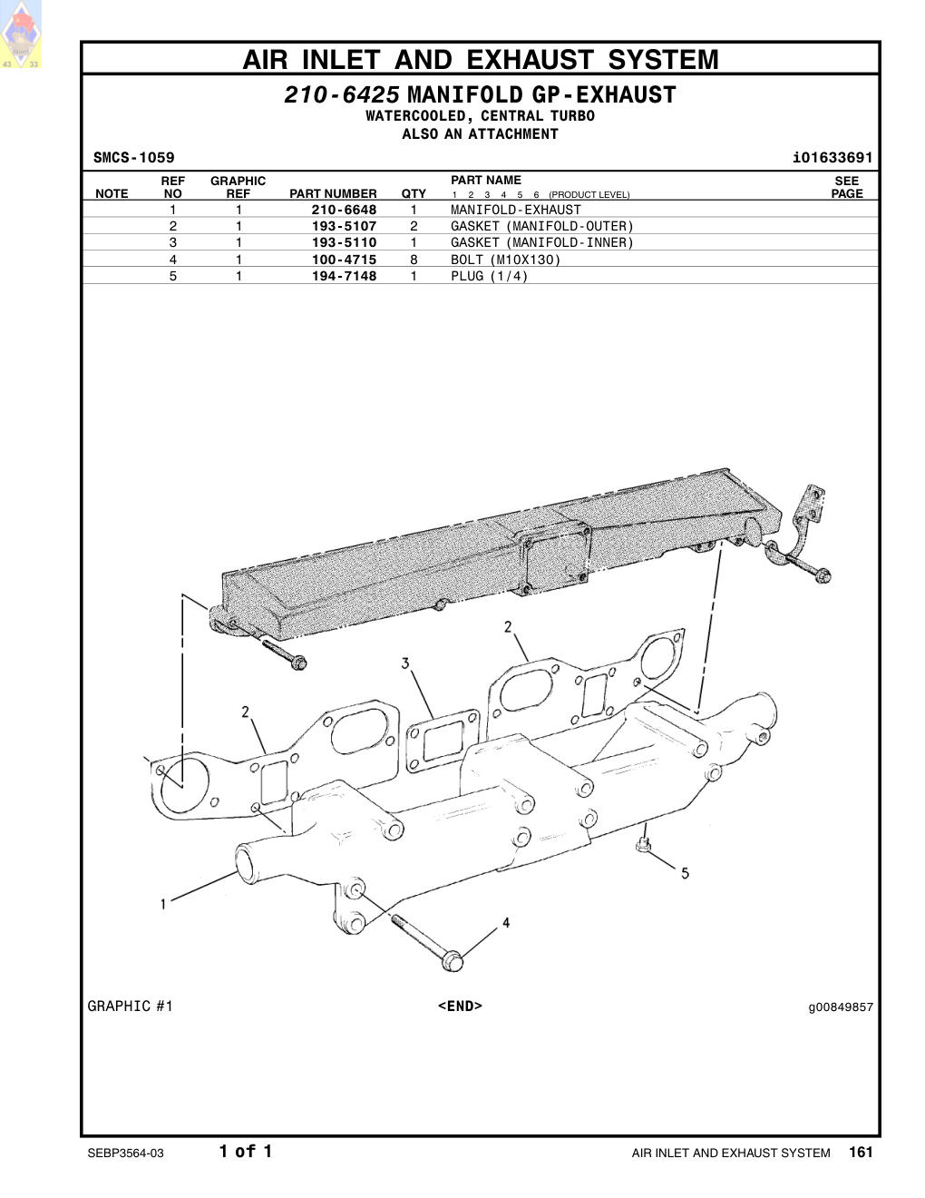 210-6648 MANIFOLD-EXHAUST CAT parts manual diagram