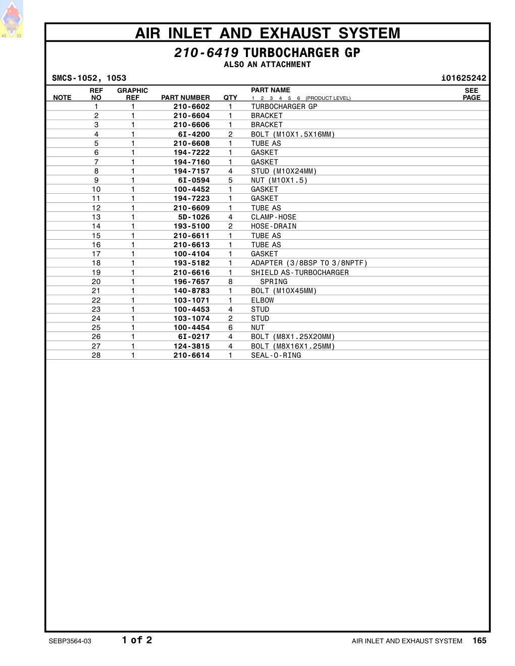 210-6602 TURBOCHARGER GP CAT parts manual diagram