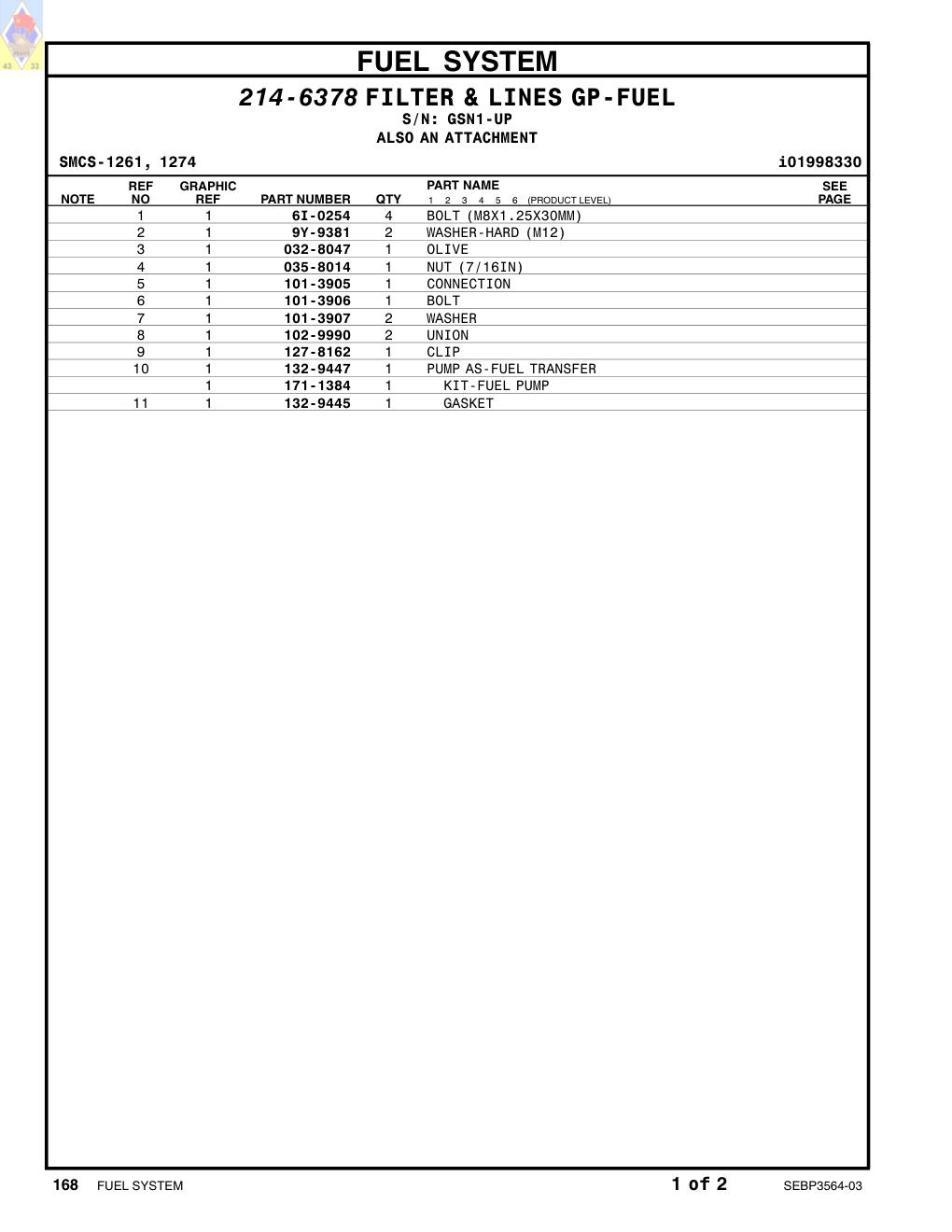 171-1384 KIT-FUEL PUMP · S/N GSN1-UP CAT parts manual diagram