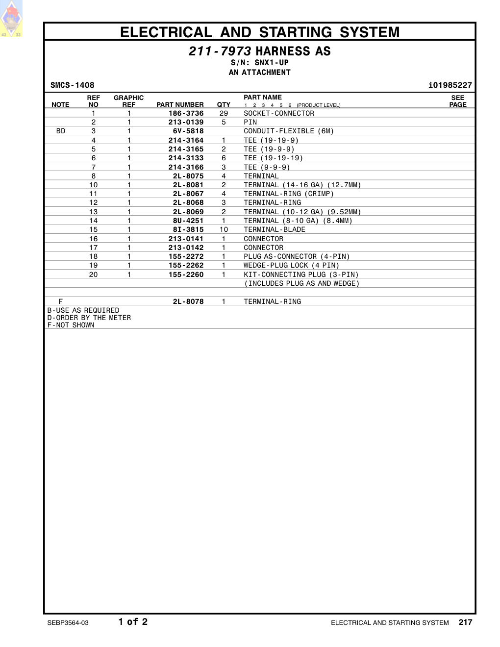 8U-4251 TERMINAL (8-10 GA) (8.4MM) · S/N SNX1-UP CAT parts manual diagram