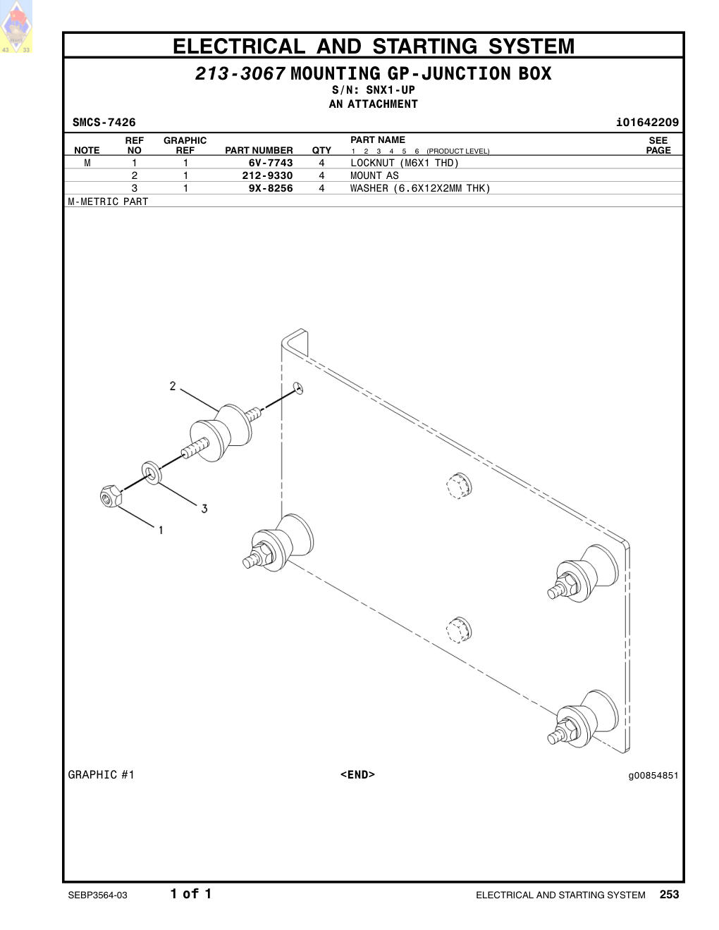 9X-8256 WASHER (6.6X12X2MM THK) · S/N SNX1-UP CAT parts manual diagram