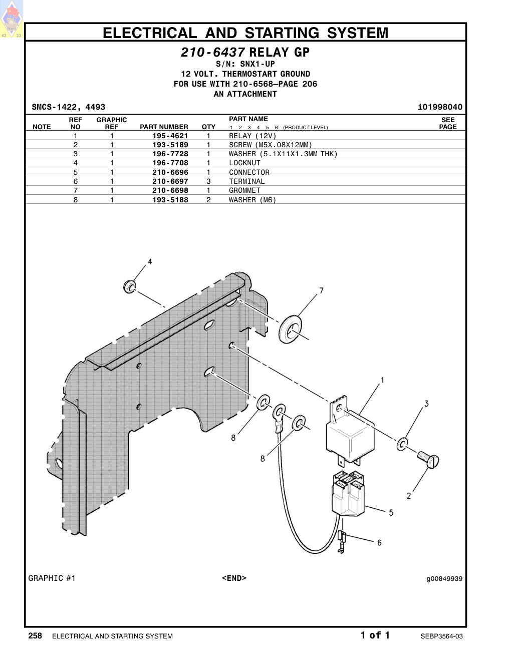 195-4621 RELAY (12V) · S/N SNX1-UP CAT parts manual diagram