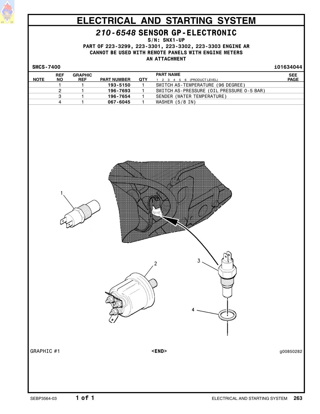 193-5150 SWITCH AS-TEMPERATURE (96 DEGREE) · S/N SNX1-UP CAT parts manual diagram