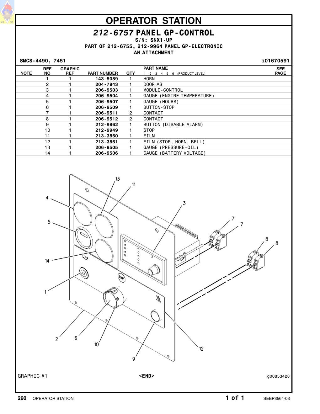 206-9503 MODULE-CONTROL · S/N SNX1-UP CAT parts manual diagram
