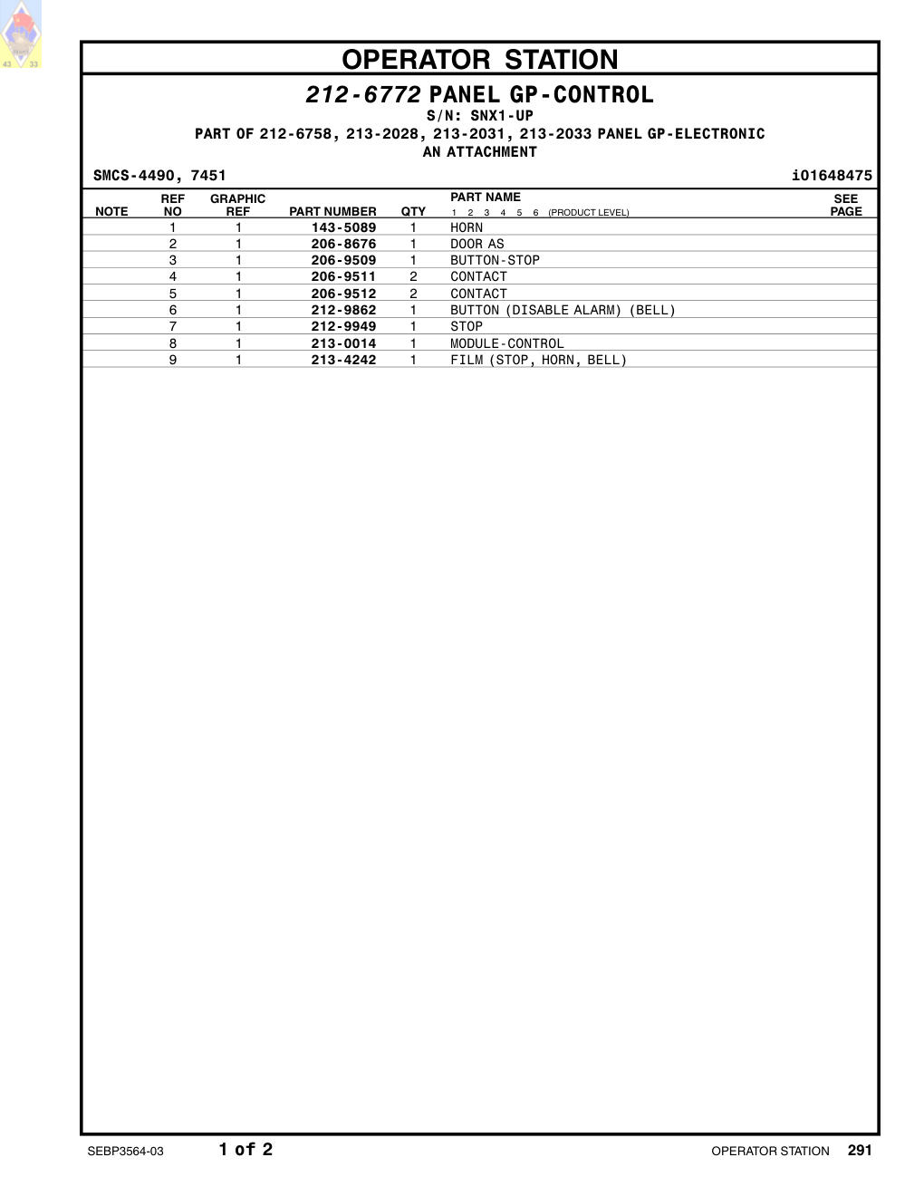 213-0014 MODULE-CONTROL (550) · S/N SNX1-UP CAT parts manual diagram