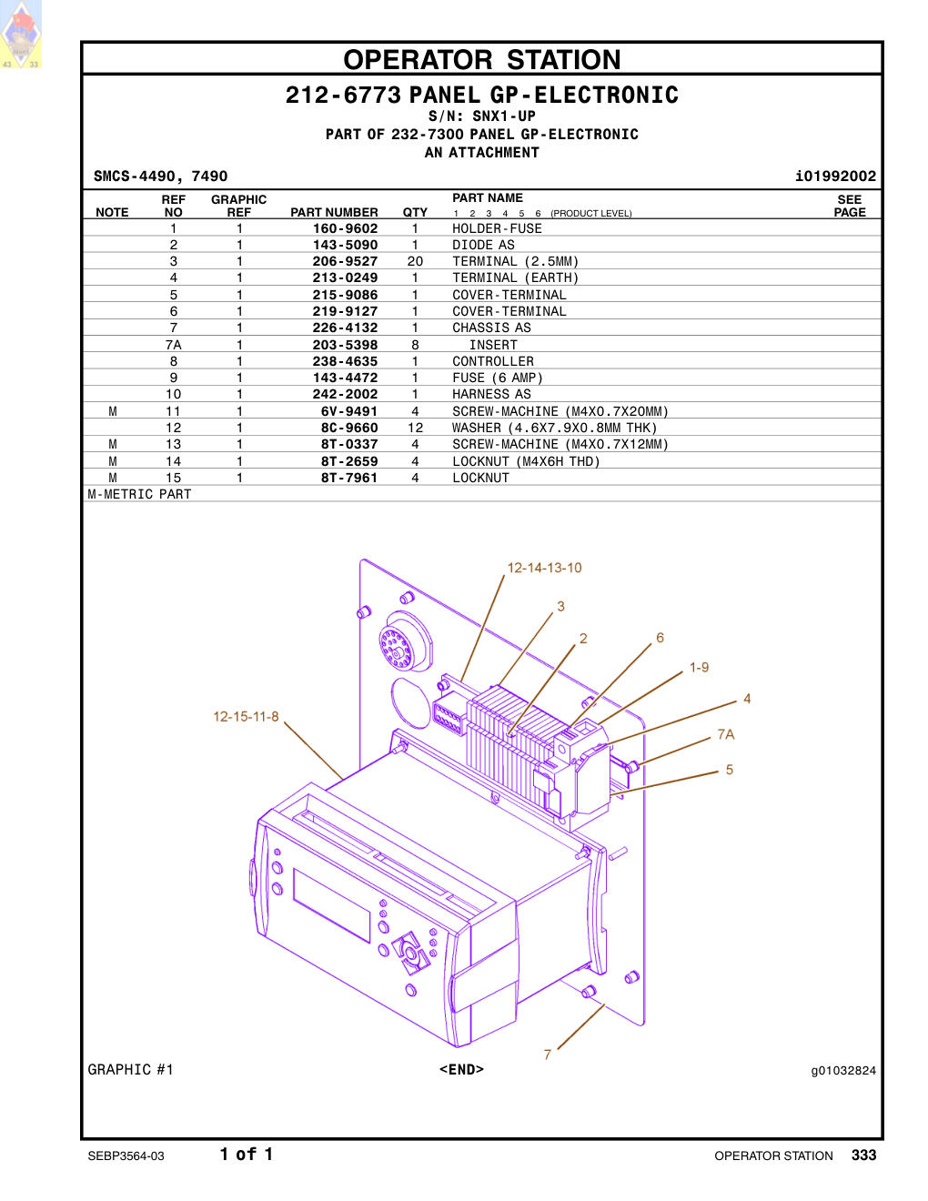 238-4635 CONTROLLER · S/N SNX1-UP CAT parts manual diagram
