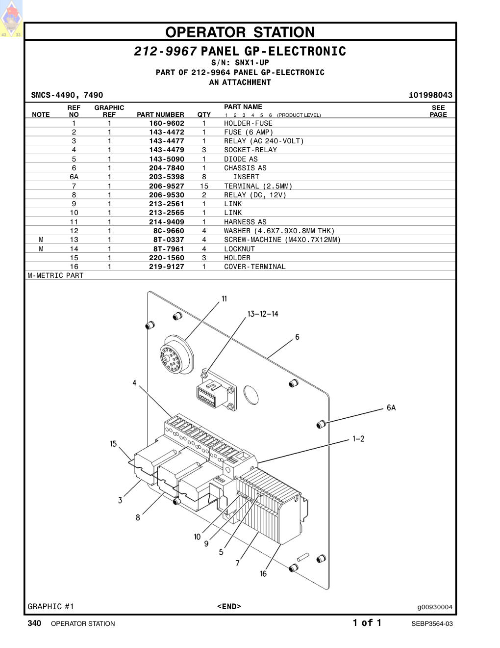 143-4477 RELAY (AC 240-VOLT) · S/N SNX1-UP CAT parts manual diagram
