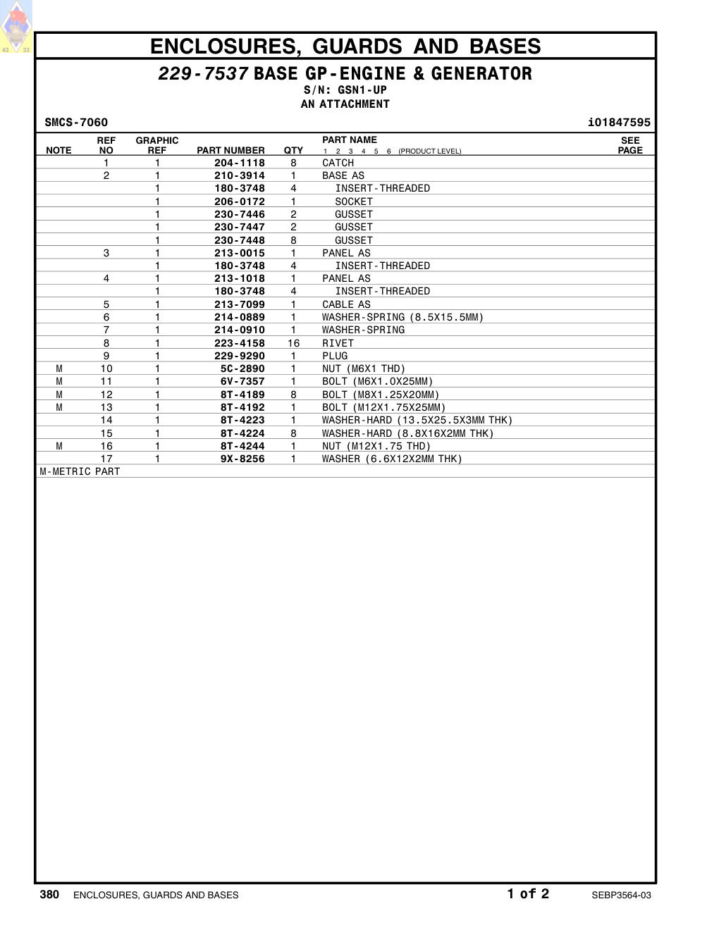 223-4158 RIVET · S/N GSN1-UP CAT parts manual diagram
