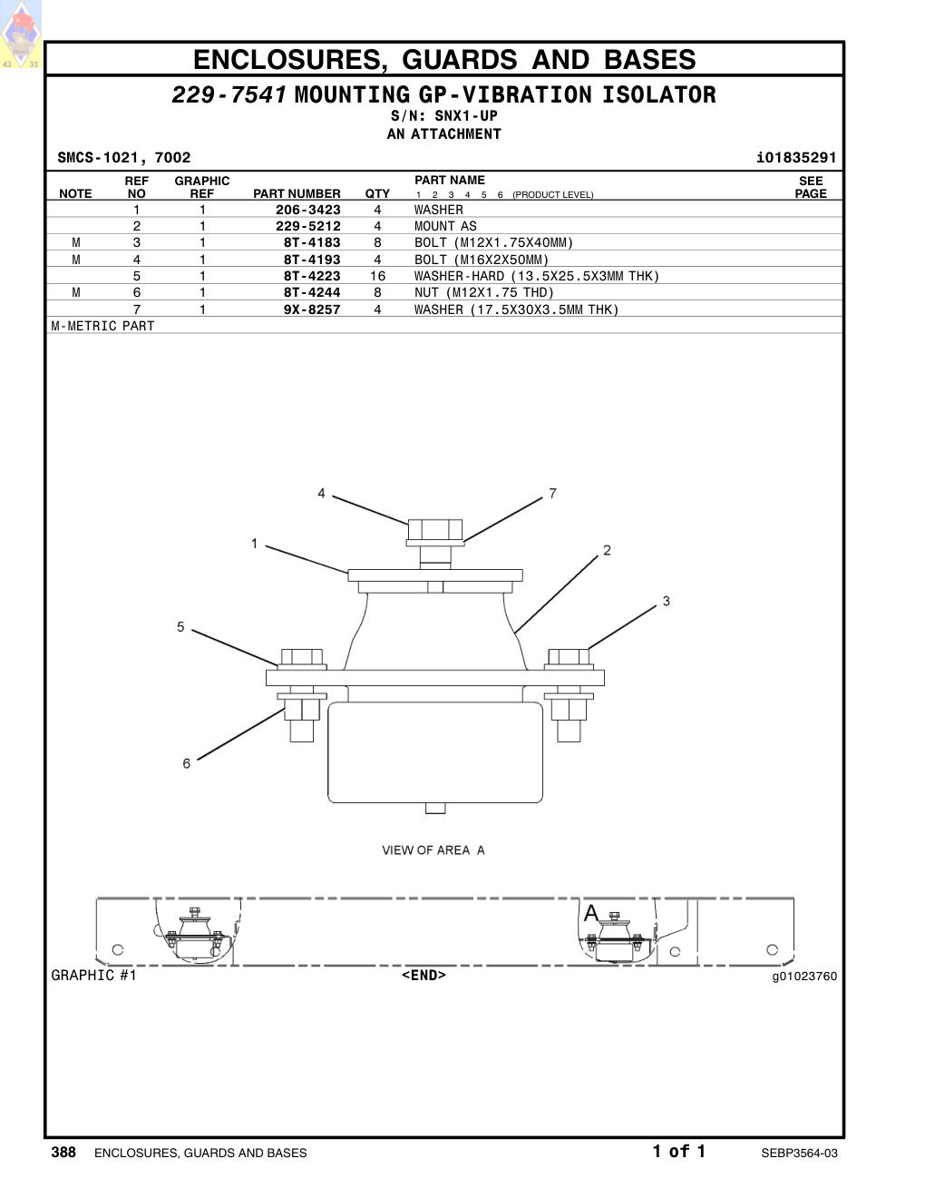 9X-8257 WASHER (17.5X30X3.5MM THK) · S/N SNX1-UP CAT parts manual diagram