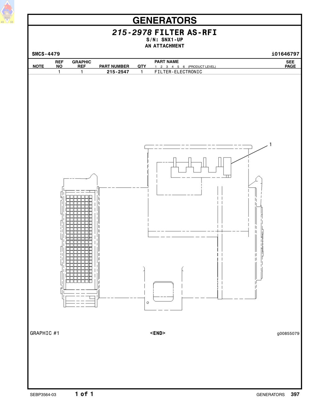215-2547 FILTER-ELECTRONIC · S/N SNX1-UP CAT parts manual diagram
