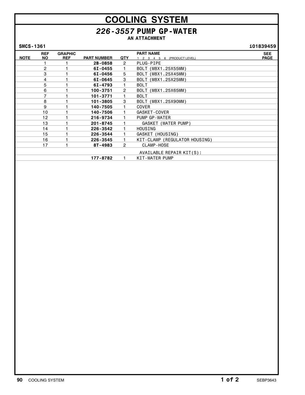 8T-4983 CLAMP-HOSE CAT parts manual diagram