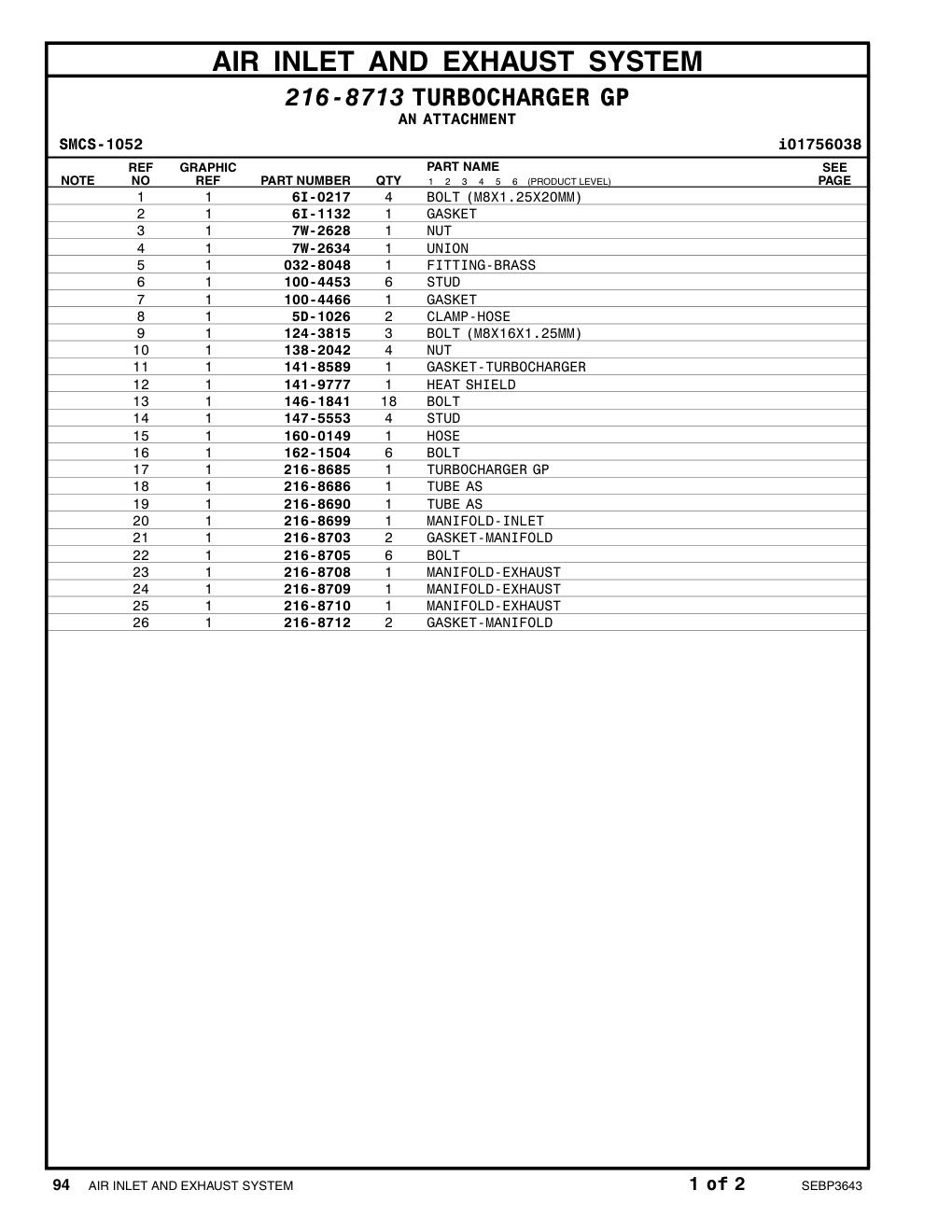 216-8685 TURBOCHARGER GP CAT parts manual diagram