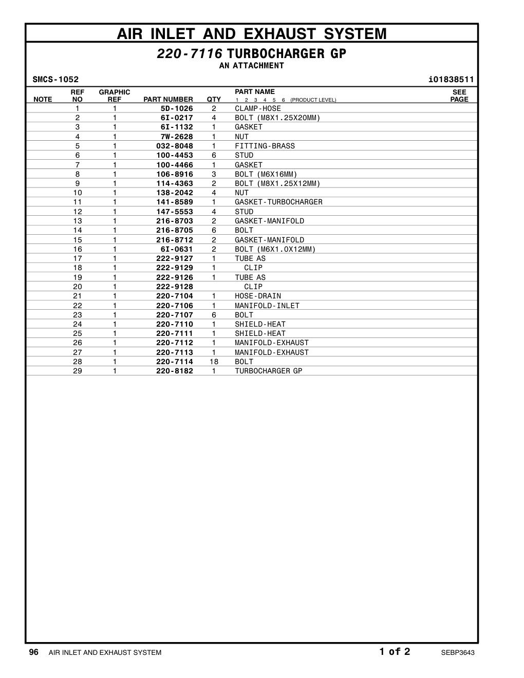 220-7104 HOSE-DRAIN CAT parts manual diagram
