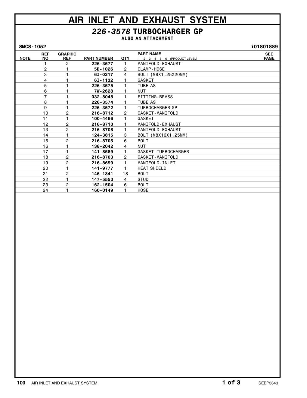 226-3572 TURBOCHARGER GP CAT parts manual diagram