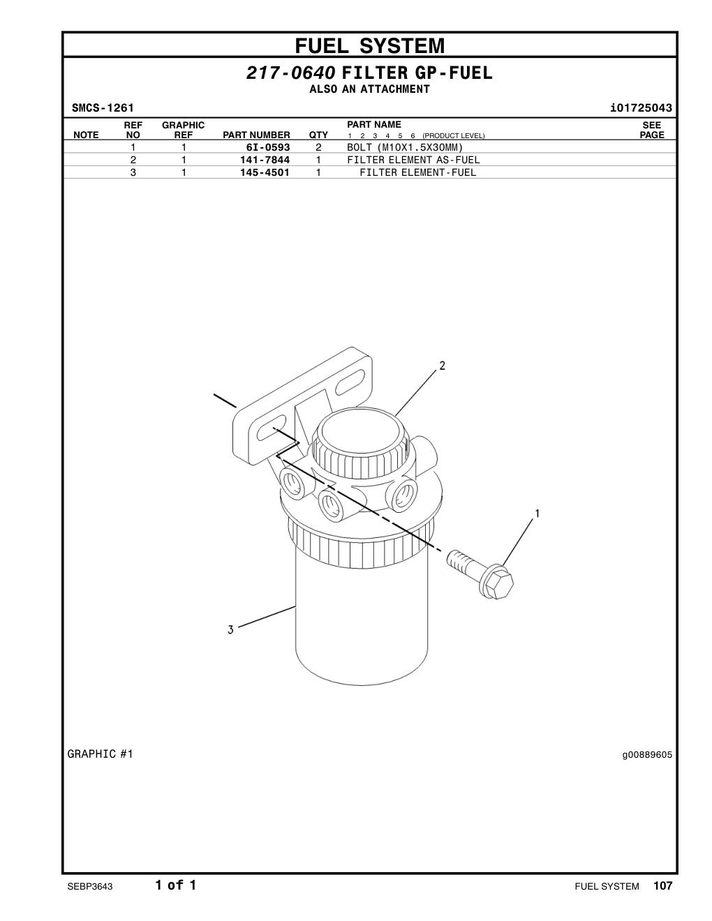 145-4501 FILTER ELEMENT-FUEL CAT parts manual diagram