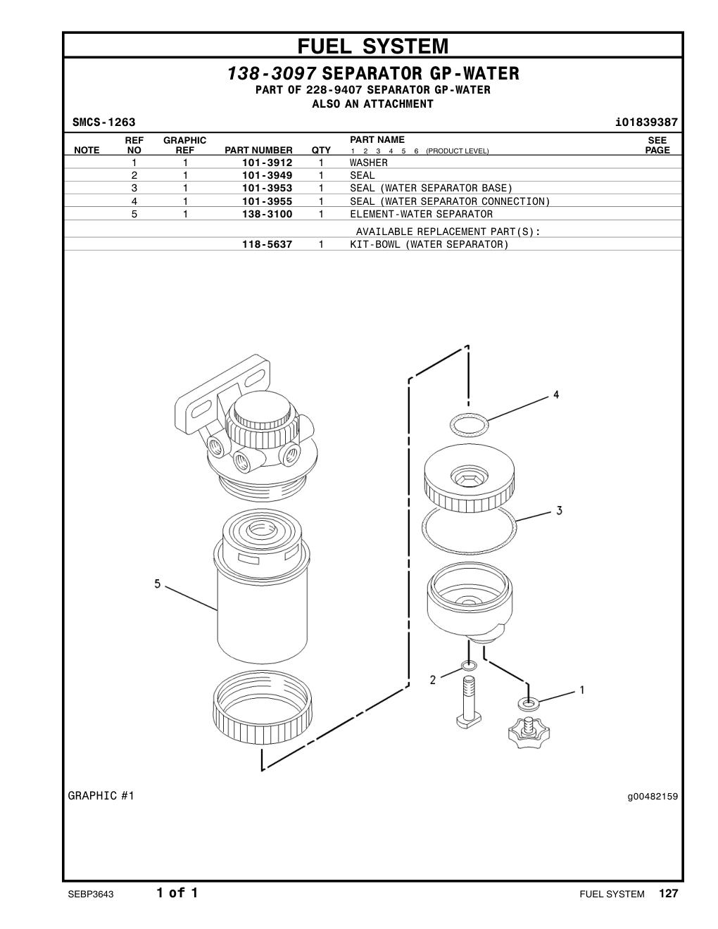 138-3100 ELEMENT-WATER SEPARATOR CAT parts manual diagram