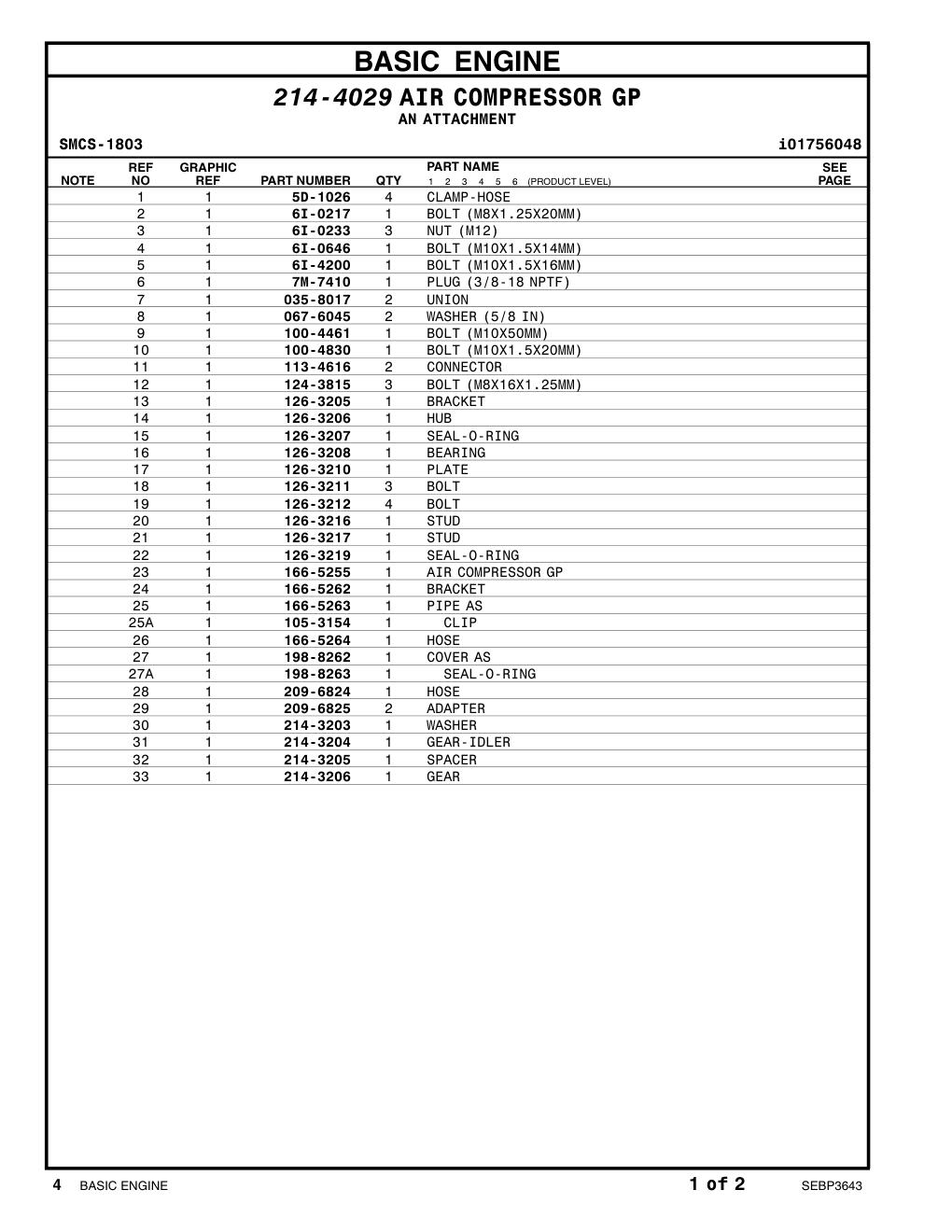 166-5255 AIR COMPRESSOR GP CAT parts manual diagram