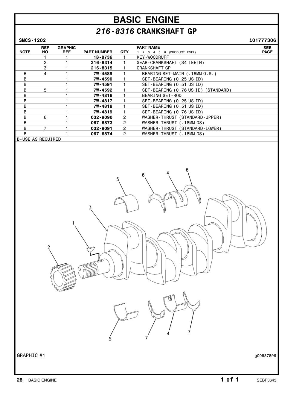 216-8314 GEAR-CRANKSHAFT (34-TEETH) CAT parts manual diagram