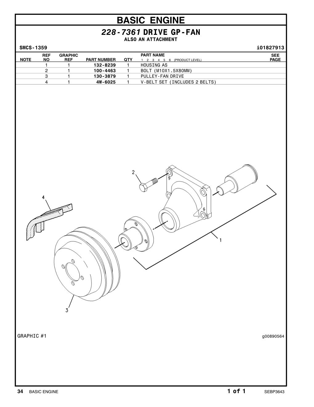 130-3879 PULLEY-FAN DRIVE CAT parts manual diagram