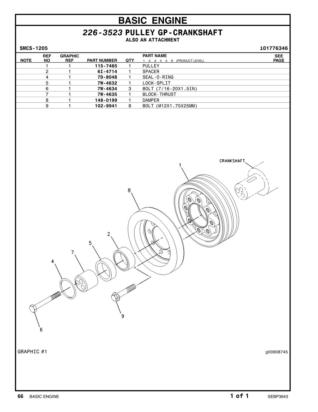 115-7465 PULLEY CAT parts manual diagram