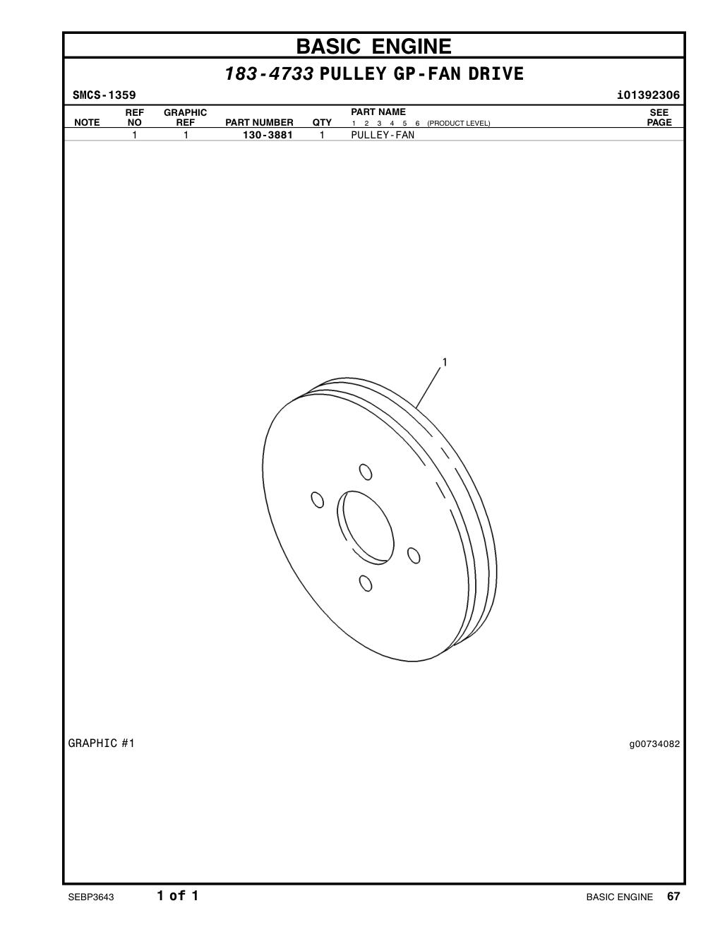 130-3881 PULLEY-FAN CAT parts manual diagram