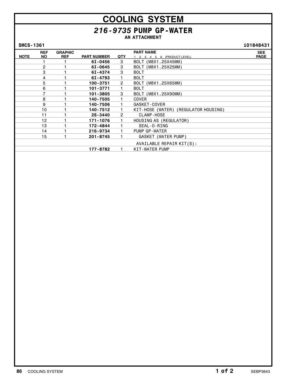 140-7512 KIT-HOSE (WATER) (REGULATOR HOUSING) CAT parts manual diagram