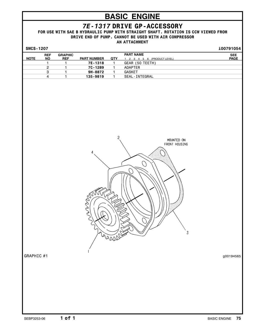 7E-1318 GEAR (50-TEETH) CAT parts manual diagram