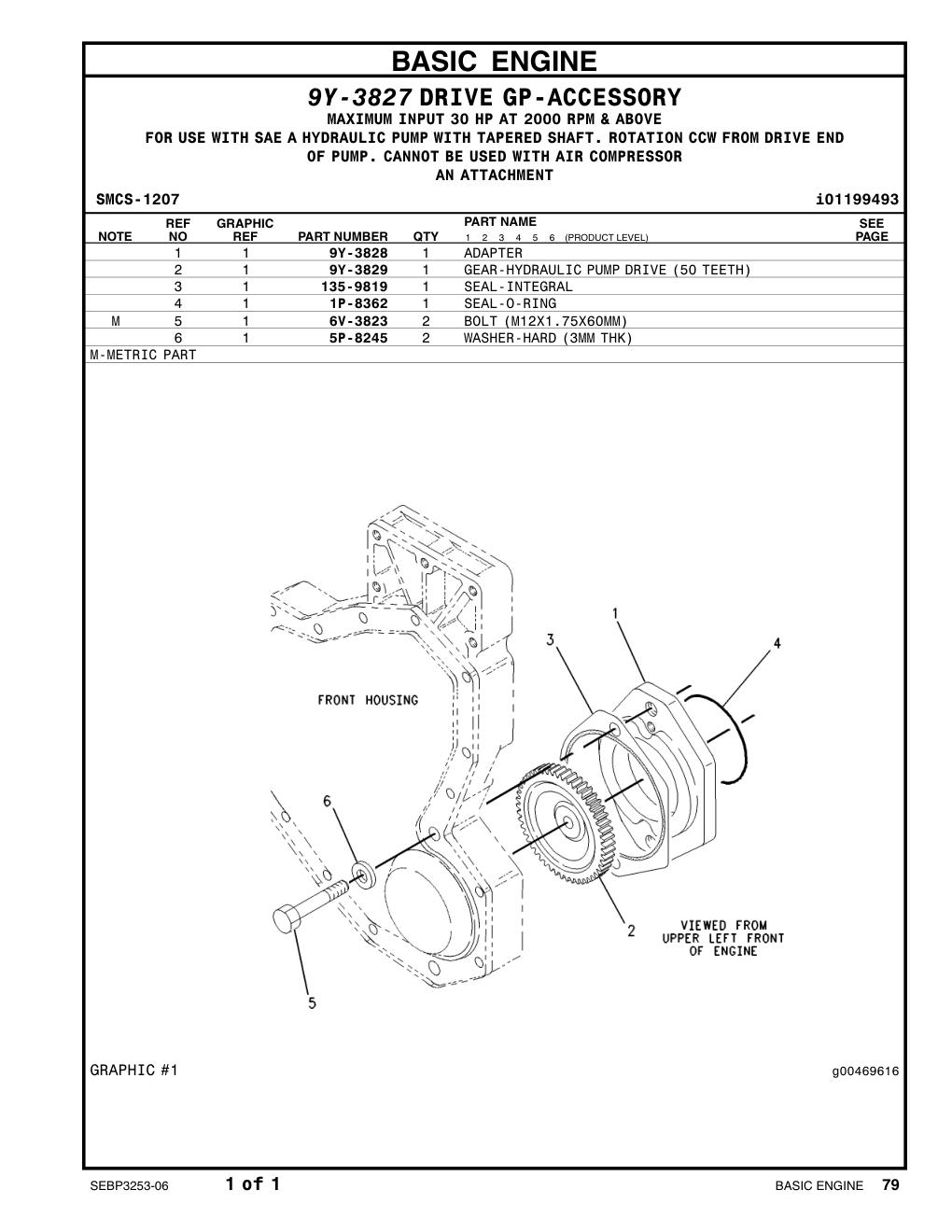 9Y-3829 GEAR-HYDRAULIC PUMP DRIVE (50-TEETH) CAT parts manual diagram