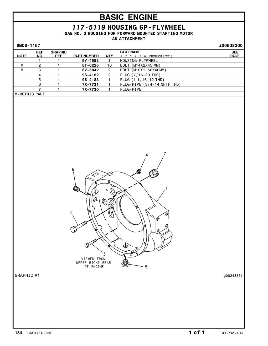 9Y-4583 HOUSING-FLYWHEEL CAT parts manual diagram