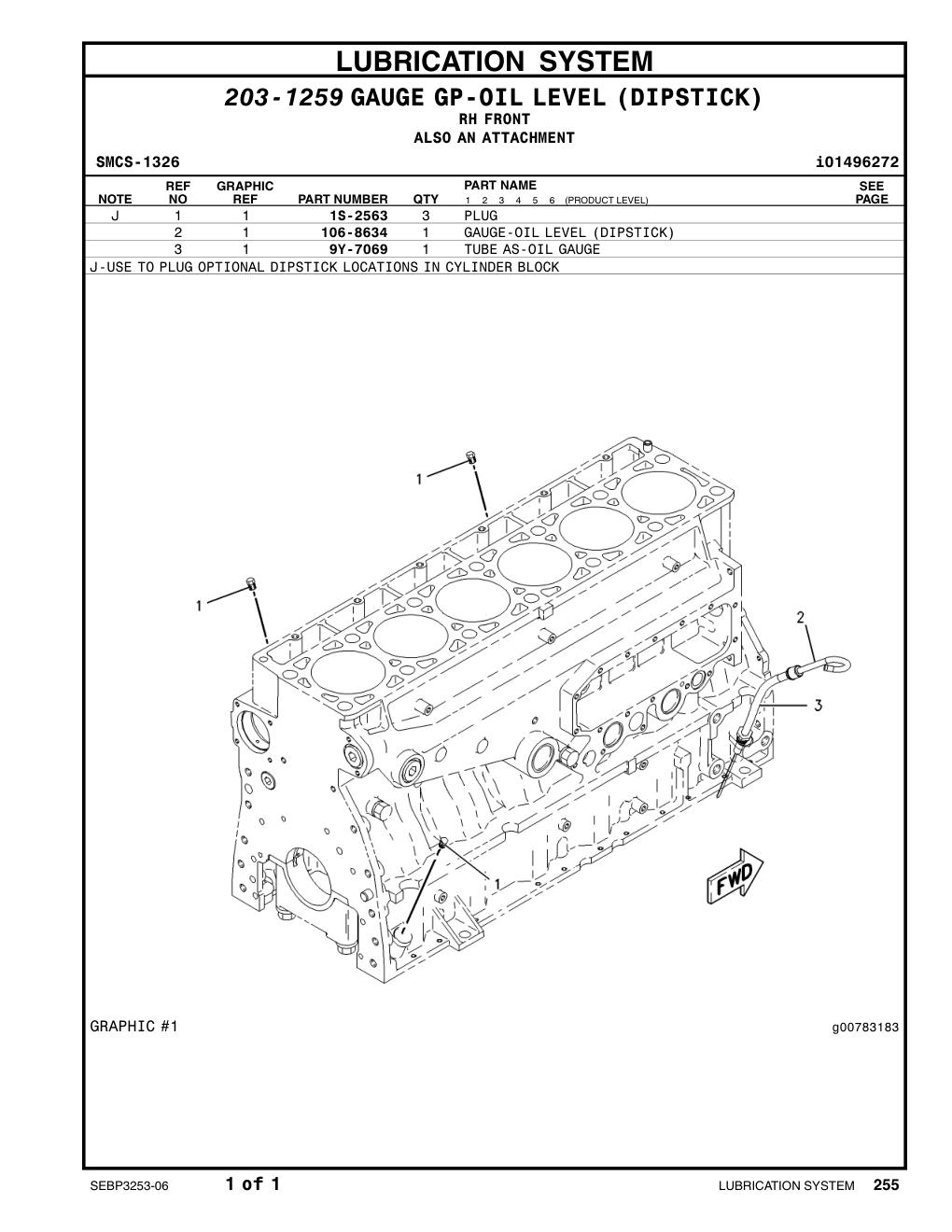 9Y-7069 TUBEAS-OILGAUGE CAT parts manual diagram