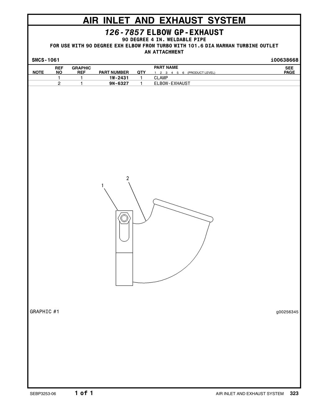9N-6327 ELBOW-EXHAUST CAT parts manual diagram