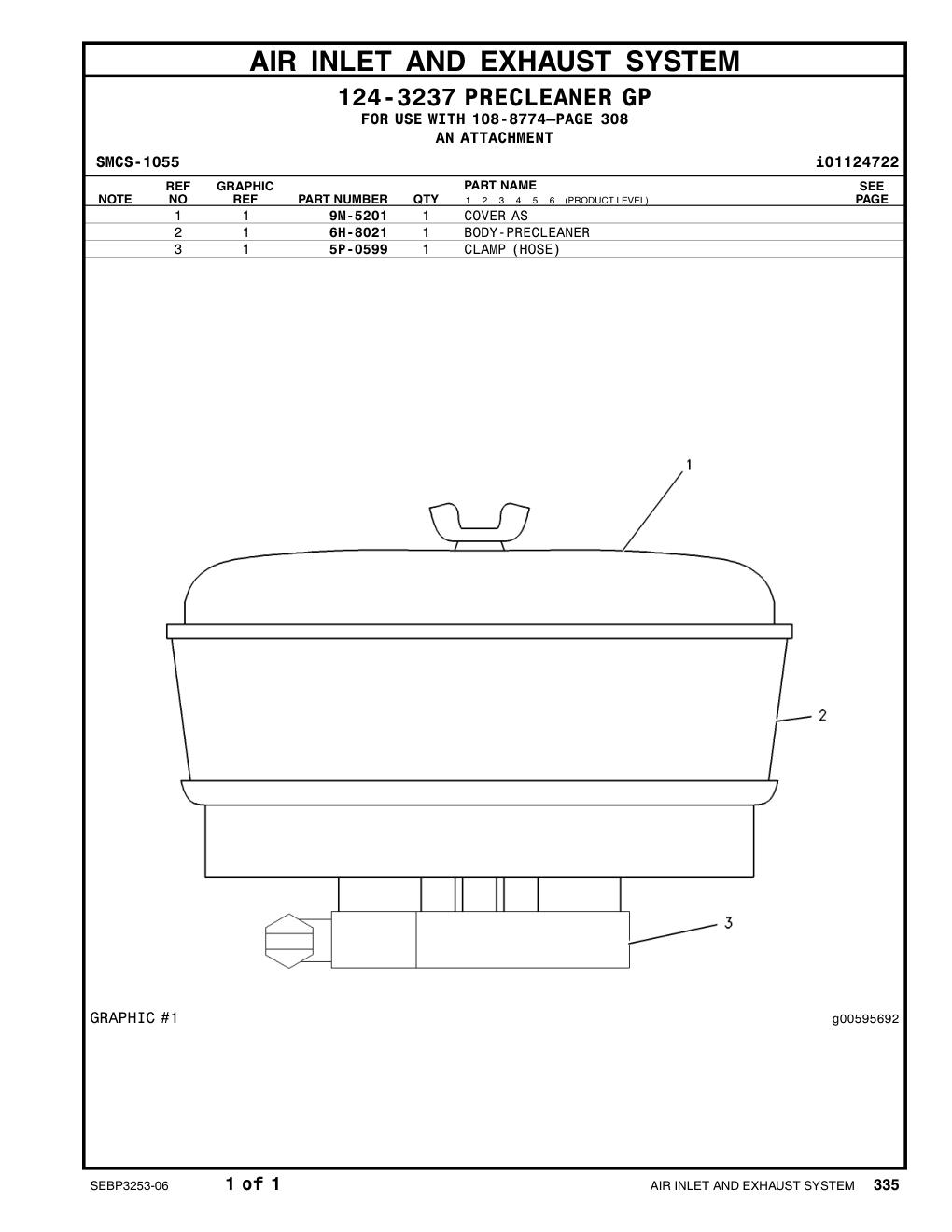 6H-8021 BODY-PRECLEANER CAT parts manual diagram
