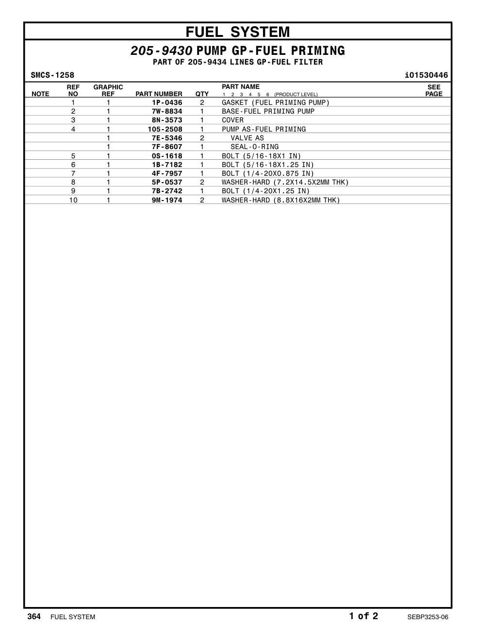 1P-0436 GASKET (FUEL PRIMING PUMP) CAT parts manual diagram