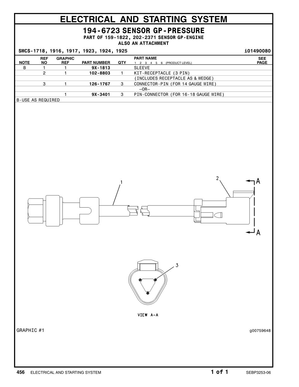 9X-3401 PIN CAT parts manual diagram