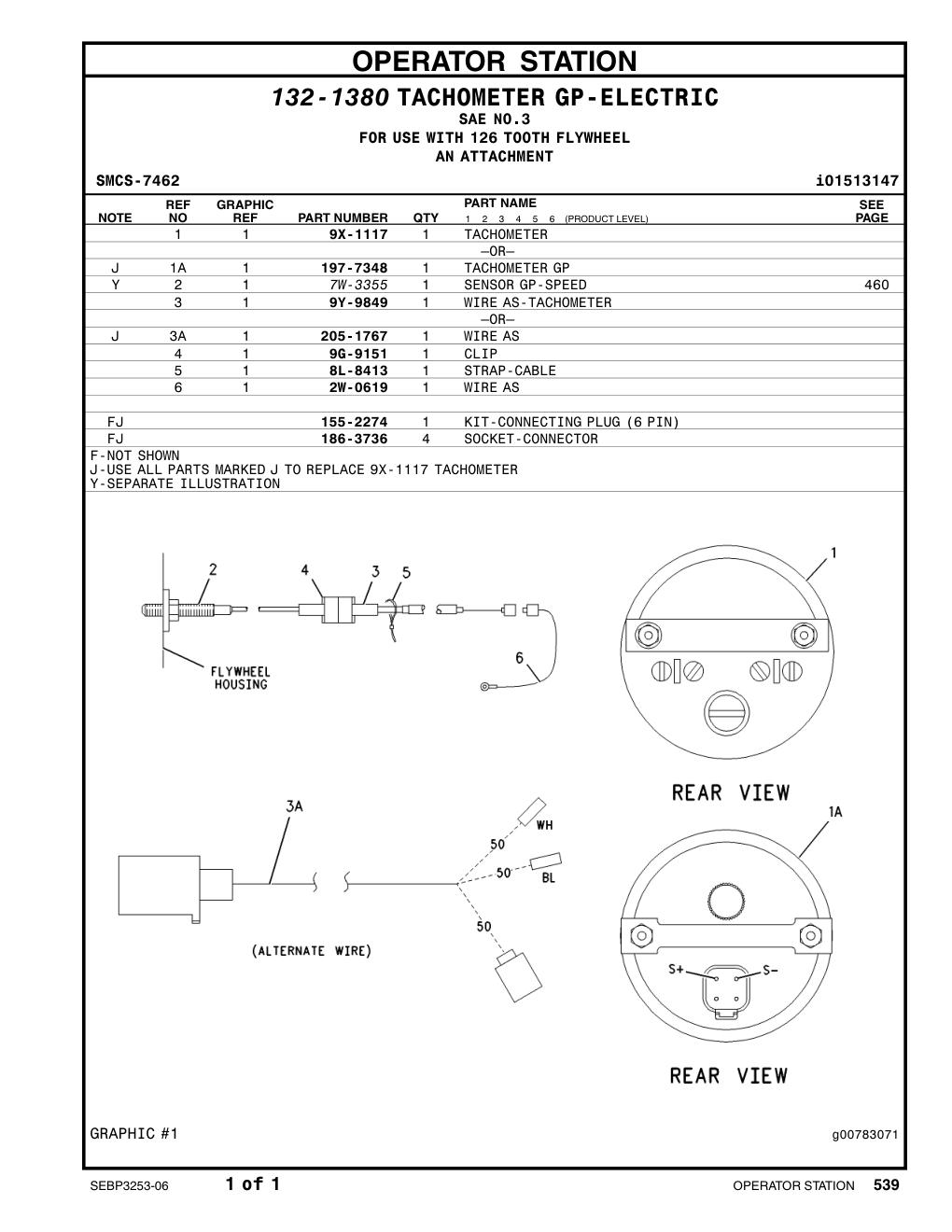 9Y-9849 WIREAS-TACHOMETER CAT parts manual diagram