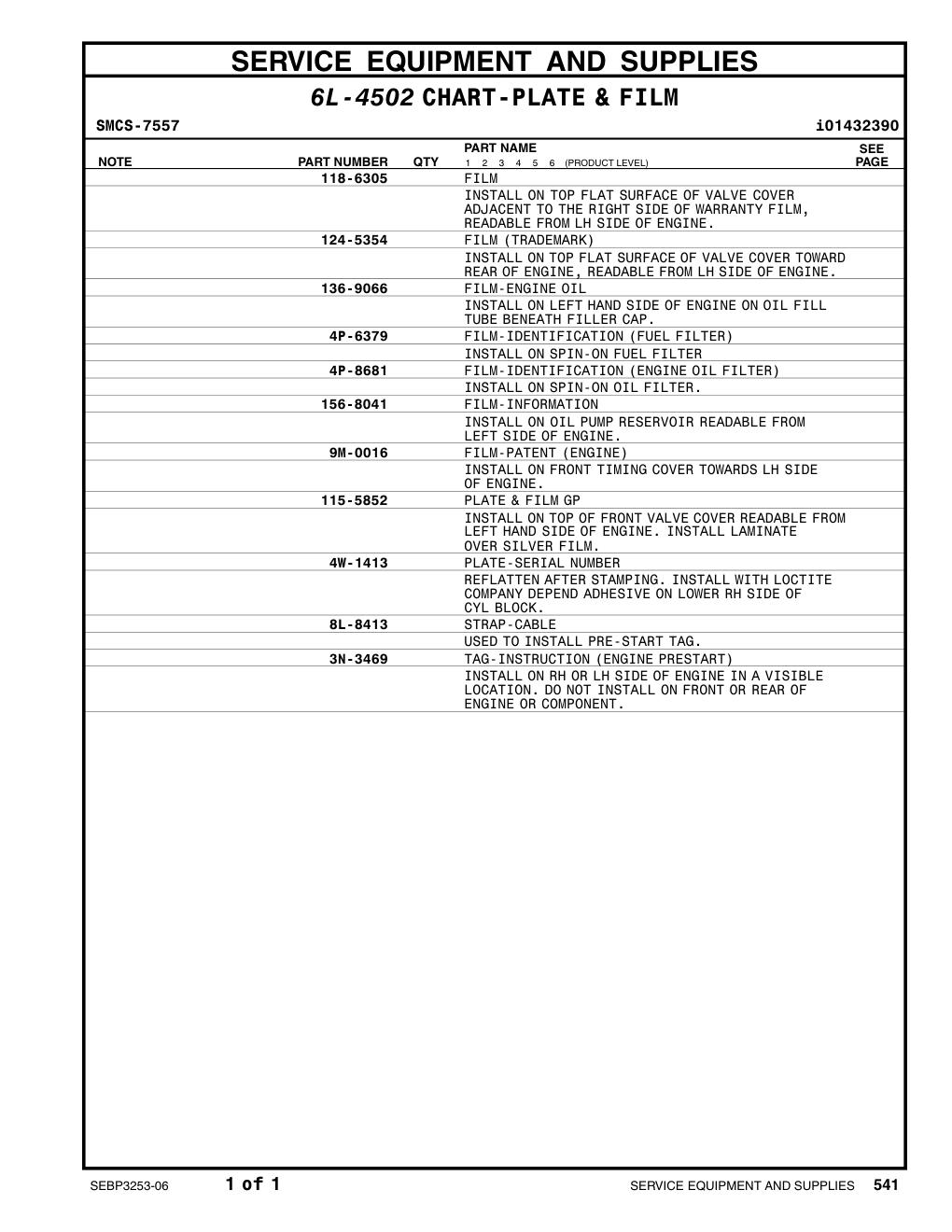 8L-8413 STRAP-CABLE CAT parts manual diagram