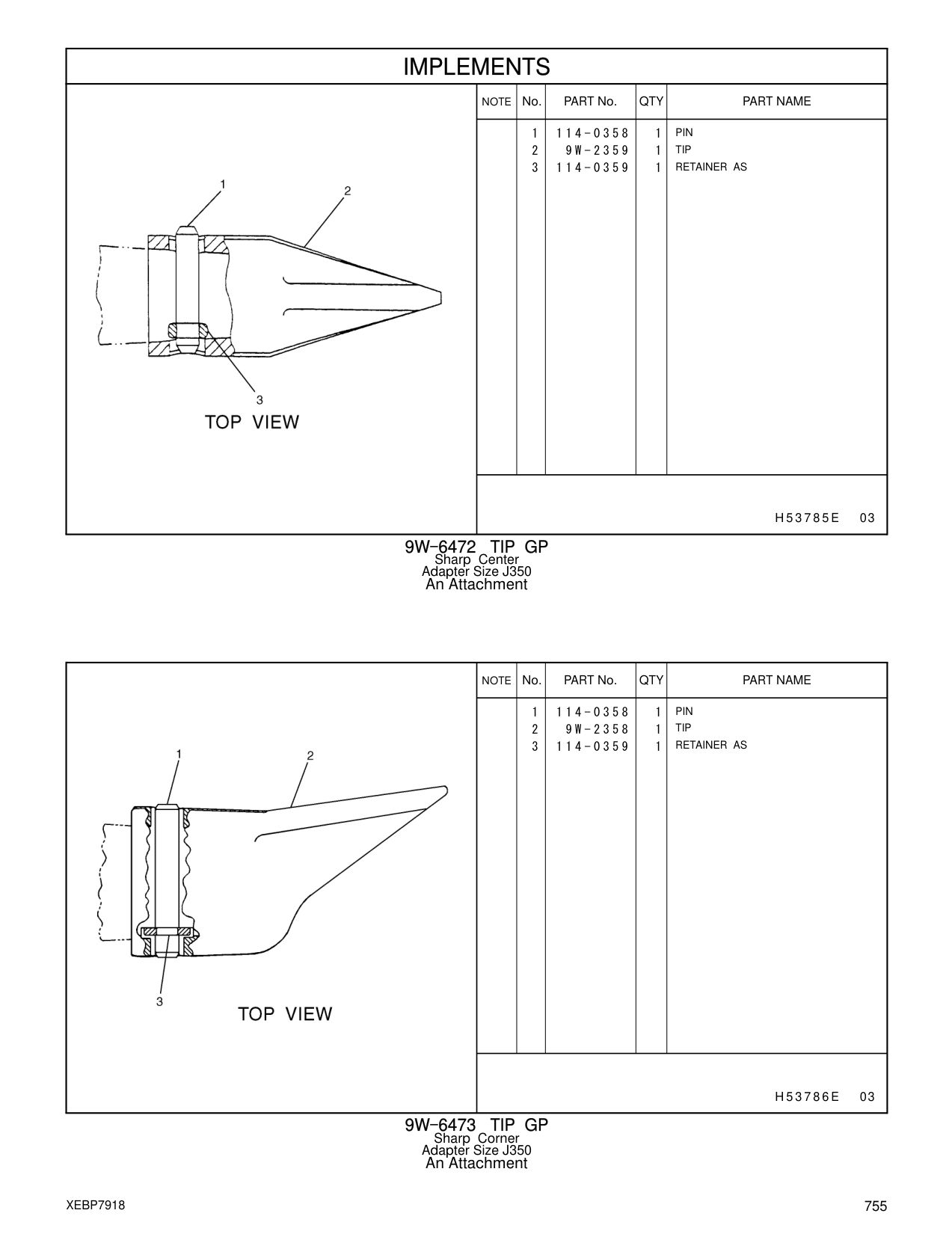 9W-2358 TIP CAT parts manual diagram